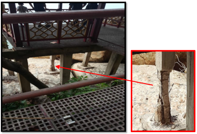 图3: 沿海建筑物的柱子严重被腐蚀,钢筋完全损坏